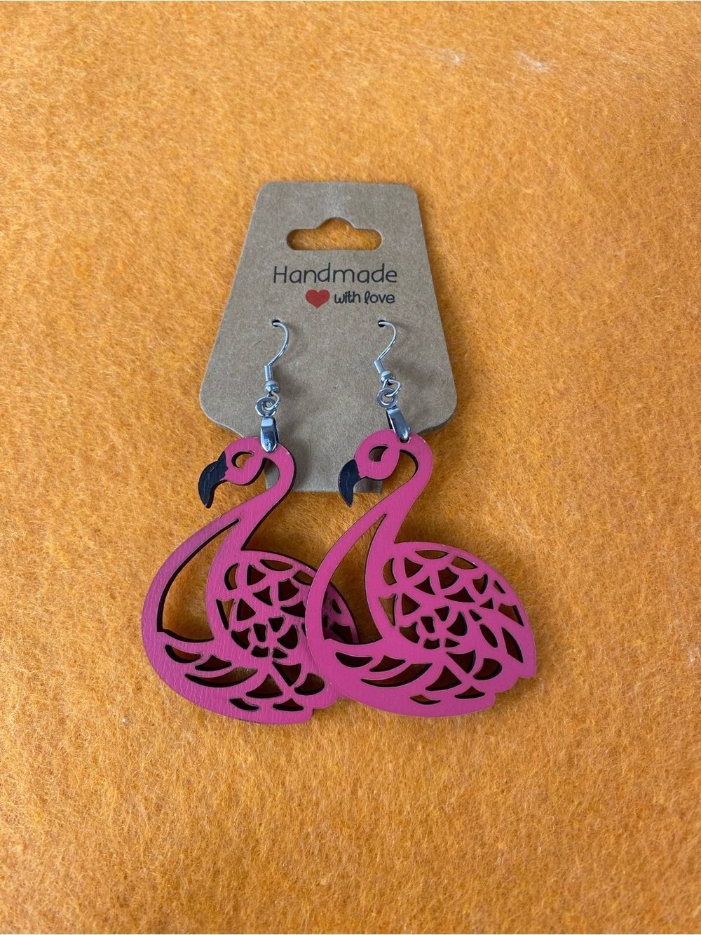 Handmade Pink Flamingo Dangle Earrings - Lightweight Statement